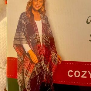 Woolrich Red and Black Plaid Fringe Throw Wrap